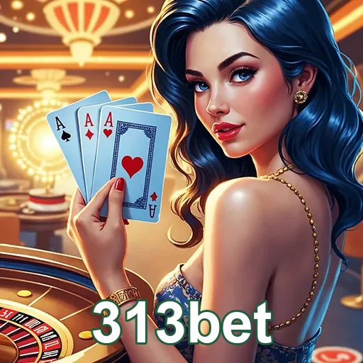Imagem de casino com fichas e roleta, promovendo 313bet, o site de apostas e jogos online.