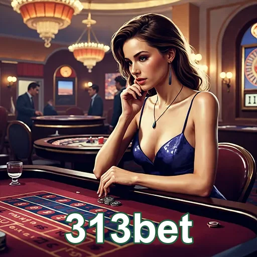Imagem de um cassino com o logo 313bet, destaque para opções de jogos e a marca do site 313bet em destaque.